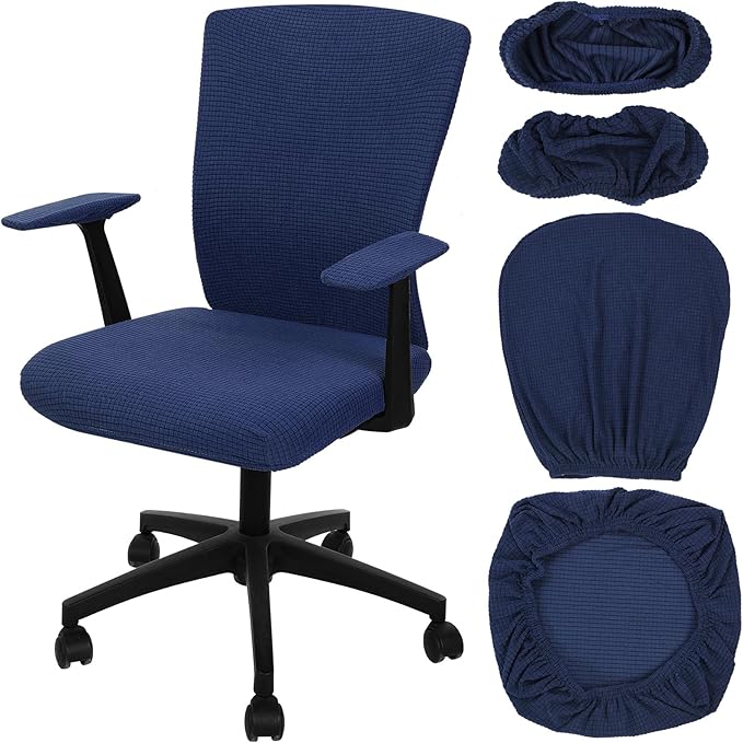 Tallew 4 Pcs Office Chair Covers Set Computer Universal Protective Stretchable Chair Seat Covers Desk Armrest Slipcovers Pads Office Cushion Backrest for Rotating(Navy)