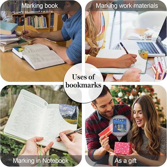 Van Gogh Starry Night Bookmarks Leather,4 Pcs Fun Book Accessories for Reading Lovers, Personalized Corner Page Markers for Women Men Girls Boys Student Teacher Kids Gifts (Oil Painting)