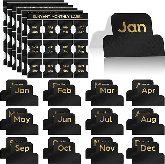 72 Pieces Adhesive Monthly Planner Tabs Monthly Index Stickers Decorative Label Calendar Stickers for Office Study Planner Journal Notebook Back to School Accessories(Black)