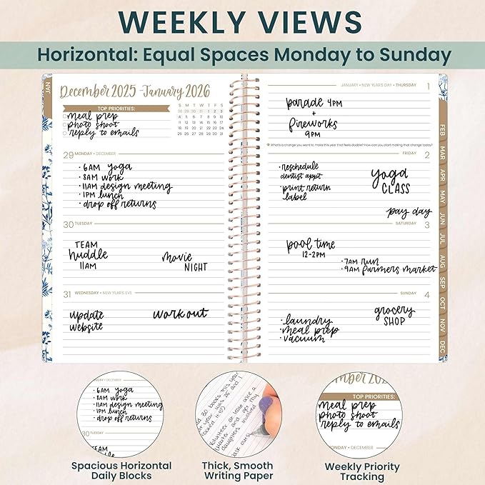 bloom daily planners 2026 Planner (January - December) Calendar Year Organizer - 5.5” x 8.25” - Weekly & Monthly Agenda Book with Stickers & Bookmark - Blue & White Floral