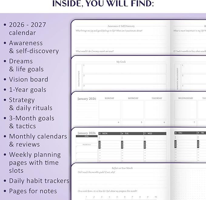 Legend Hourly Schedule Planner PRO Dated Jan 2026-Jan 2027 – Deluxe Weekly & Daily Organizer with Time Slots. Appointment Book Journal for Work & Time Management, A4 Hardcover, Purple