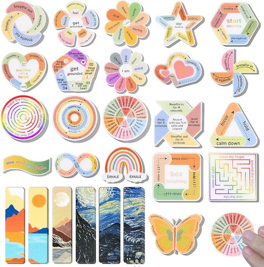 102 Pieces Calm Anxiety Sensory Stickers, 2 Different Surface Texture Styles, Breathing Mindfulness Textured Stickers for Office & Classroom Desks, Fidget Anxiety & Stress Relief for Adults & Teens