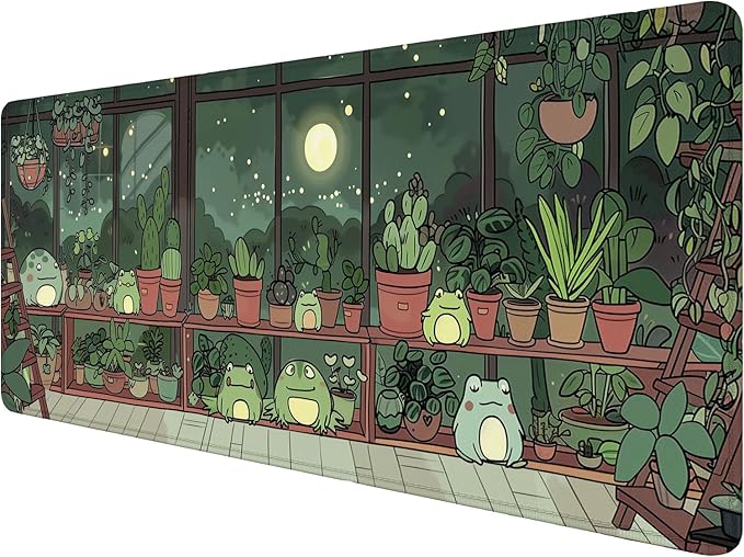 Cute Frog Desk Mat Gaming Mouse Pad Cartoon Kawaii Green Potted Mousepad XL Large Gaming Mouse Pad Laptop Keyboard Mat Desk Pad Office Home Decor for Women Girl 31.5"x11.8"