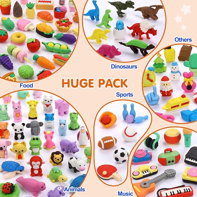 150 Pack Animal Erasers for Kids Bulk Pull Apart 3D Puzzle Erasers Treasure Box Toys for Classroom Rewards and Prizes Class Treasure Box Kids Party Favors Back to School Supplies Gift