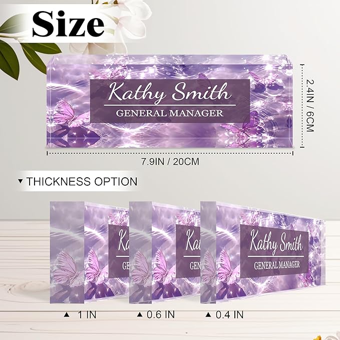 Ship Next Day-Custom Name Plate for Desk, Desk Name Plate Personalized, Acrylic Office Desk Accessories, Appreciation Gifts for Coworkers Employee Teachers Boss Women Men (Purple Butterfly)