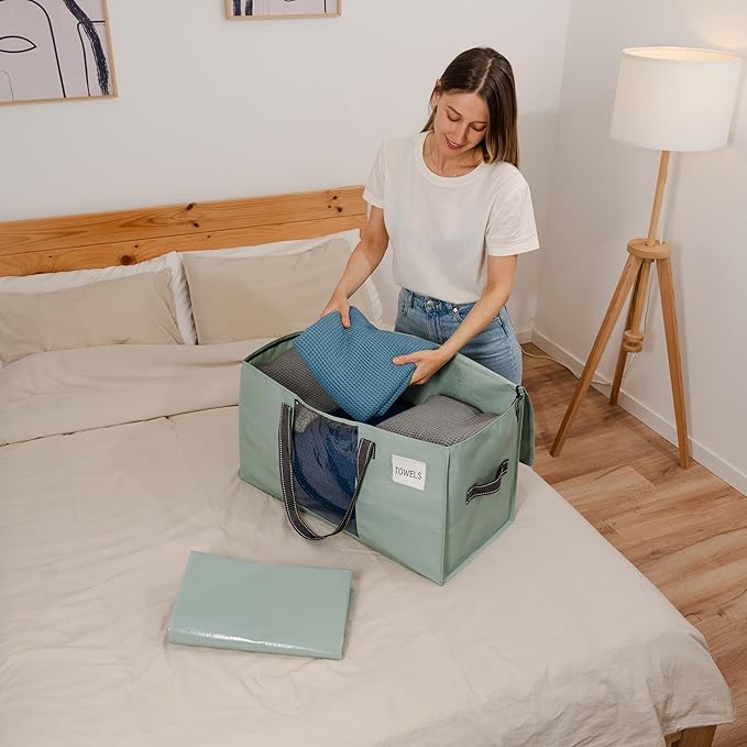 VENO 2 Pack Moving Bags, Comforter and Blanket Storage Bags for Closet, Moving Boxes, Boxes with Lids Alternative, College Dorm Packing Supplies, Foldable Heavy-Duty Tote (Light Green Matte, 2 Pack)