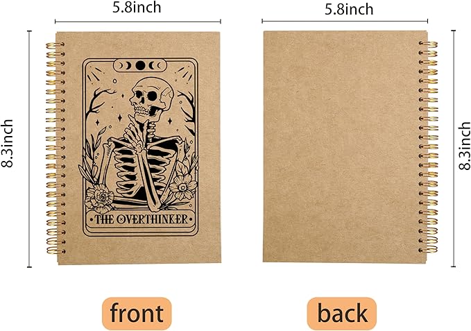 the Overthinker Tarot Card Notebook Journal, Gothic Goth Skull Notebook Journal, Witchy Journal, Goth Office Supplies, Spiral Notebook 5.5x8.3 Kraft Paper