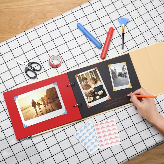 Scrapbook Firbon Handmade DIY Family Photo Albums Couples Memory Book Black Page Scrap Book for Anniversary, Christmas, Valentine's Day, Birthday (Yellow)