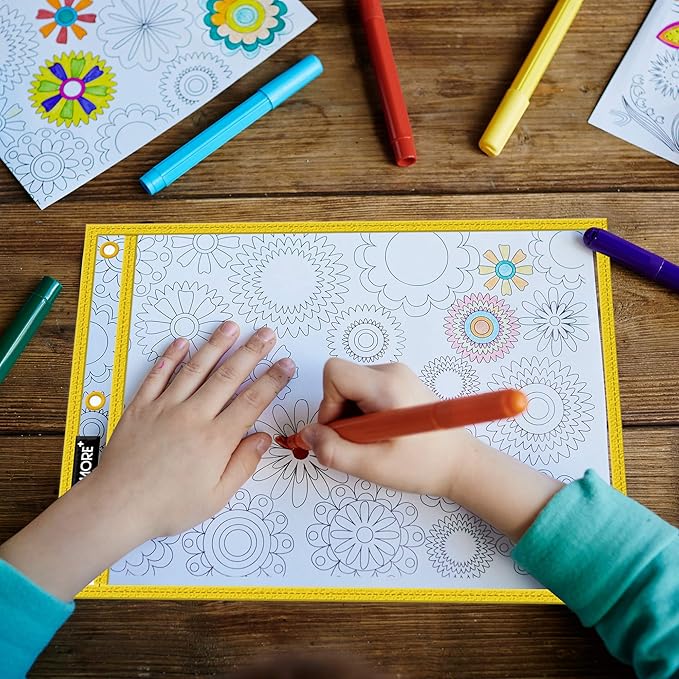 Office Werks Stitched Dry Erase Pockets, Heavy Duty Reusable Sleeves 11.75" X 9.5", Clear Both Sides Plastic Sleeves with 3 Holes for Office, Classroom and More, 5 Trim Assorted Colors (Pack of 10)