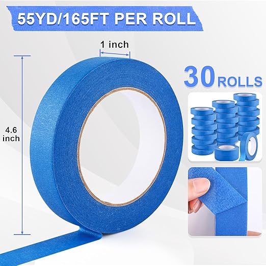 NEOACT 30 Rolls Blue Painters Tape 1 Inch Wide, 55 Yards Multi-Surface Bulk Masking Tape with Sharp Lines,Residue Free Painting for Indoor and Outdoor,Home,Wall