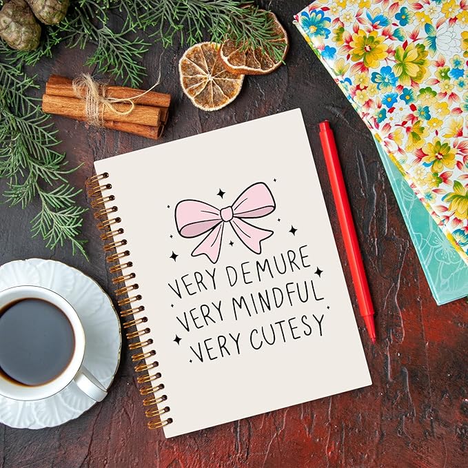 JXREQ Trendy Pink Bow Notebook, Coquette Girly Bow Journal Notebook, Very Demure Mindful Cutesy Journal for Women, Coquette Office Supplies, Preppy Girly Spiral Notebooks 5.5x8.3