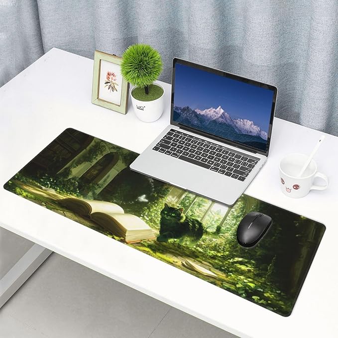 Nature Book Mouse Pad 31.5 X 11.8 Inch Big Desk Rubber Base Stitched Edges Keyboard Pad XXL Mouse Mat for Home Game and Office