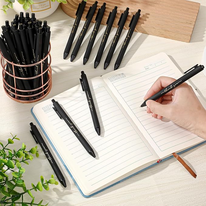50pcs Thank You Pens Bulk Cute Multicolor Ballpoint Pen for Men Women Server Accessories Employee Holiday Appreciation Gifts for Teacher Office Back to School Party Favor (Black)