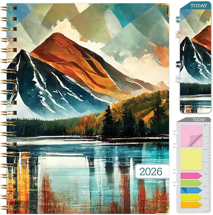 HARDCOVER 2026 Planner, 8.5"x11": 14 Months (November 2025 - December 2026), Daily Weekly Monthly Planner, Yearly Agenda, Bookmark, Pocket Folder and Sticky Note Set (Lake View)