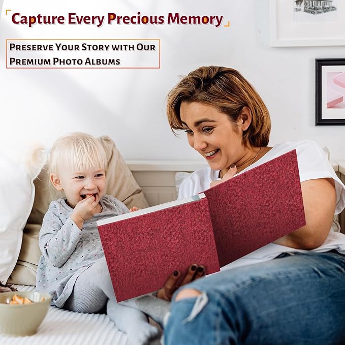 Photo Album Self Adhesive Scrapbook,Large Photo Book for 4x6,5x7,8x10 Pictures,DIY Album for Baby Wedding Family Travel Birthday,with Metallic Pen and Scraper