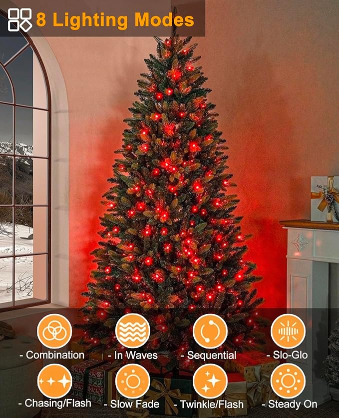 157FT 480 LED Christmas Lights Outdoor, LED Plug in Christmas Tree Lights Waterproof, 8 Modes Green Wire Twinkle String Light for Indoor Room Patio House Holiday Decorations, Red