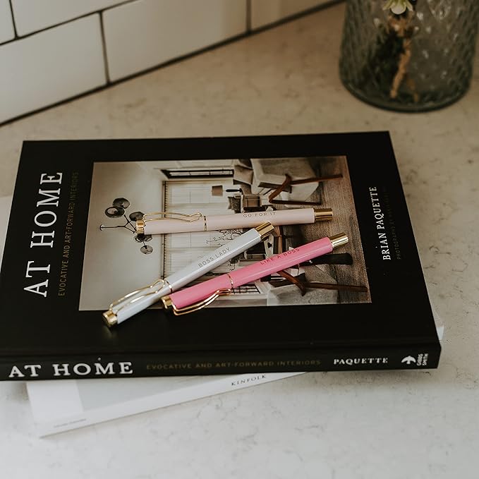 Sweet Water Decor Metal Boss Lady Pen Set - Gifts for Bosses, New Jobs, Graduation, Pens for Women Journaling - Medium Ballpoint Pens with Black Ink - Refillable Three Piece Pen Set