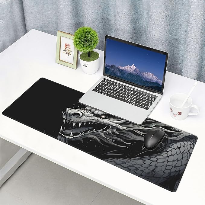 Large Size Eastern Dragon Print Gaming Mouse Pad 31.5 x 12 Inch, Stitched Edges, Anti-Slip Base, Waterproof Surface
