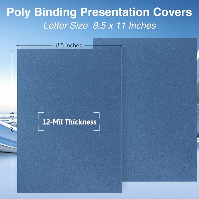 Ndsox 100 Pack 12 Mil Binding Presentation Covers Sand-Textured Polycover Report Covers for Letter Size Document Binding, Business Proposals, 8-1/2 x 11 Inches, Un-Punched, Square Corners, Blue