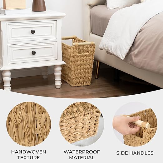 GRANNY SAYS Bathroom Wastebasket, Wicker Trash Can with Handles, Waterproof Bathroom Trash, Decorative Wastebasket for Bedroom, 2-Pack