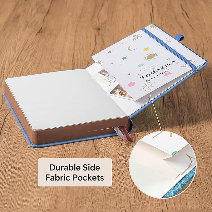 ZXHQ A5 360 Pages Lined Journaling Notebooks with Pen, Journals for Women Men Writing Notebook, Tree of Life Design, Brown Edge Fine Inner Pocket - Blue