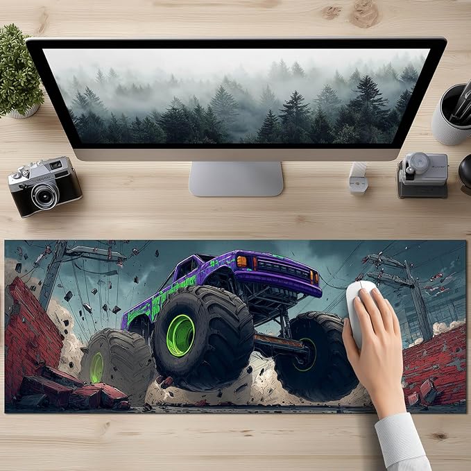 HOMETITUT Truck Gaming Mouse Pad XL Desk Pad 31.5 x 11.8 Inch Large Extended Keyboard Mat Computer Non Slip Waterproof Desk Mat for Office Gamer Accessories Home Setup