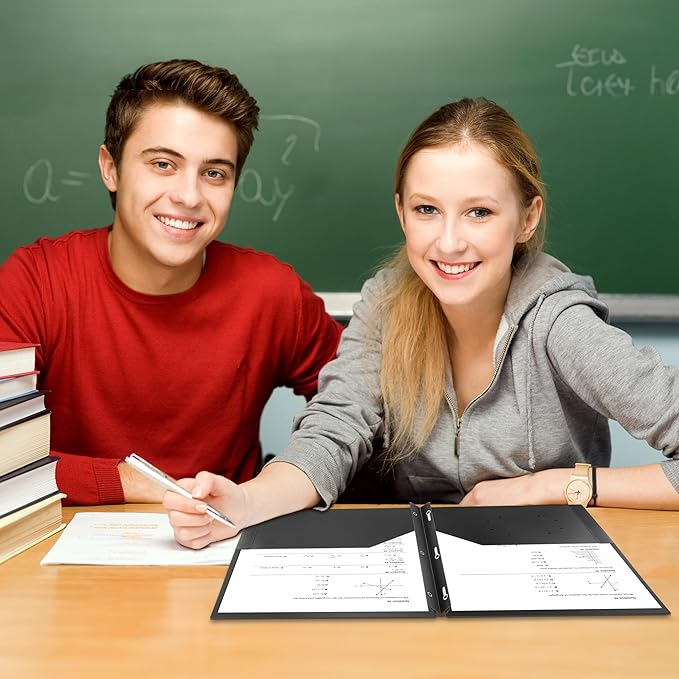 Dunwell Plastic Folders with 3 Prongs, (2 Pack, Black), 2-Pocket Folders with Fasteners, Durable Acid-Free Poly for Long Term Use, Includes Labels