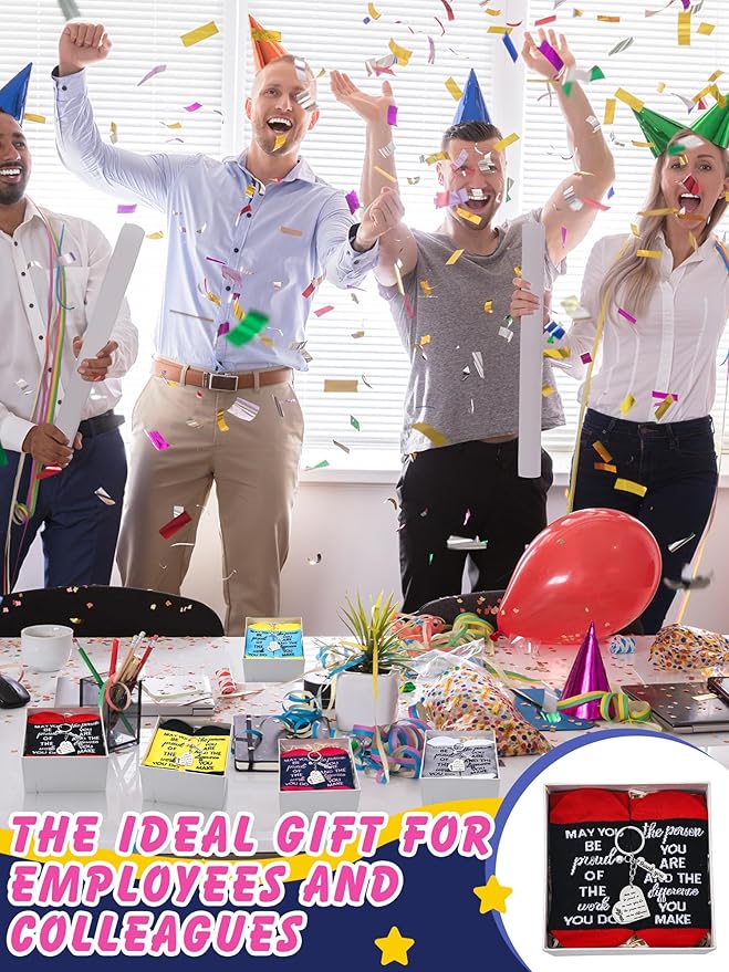 24 Pcs Employee Appreciation Gifts Thank You for All You Do Socks Stainless Steel Keychains for Staff Coworker Team