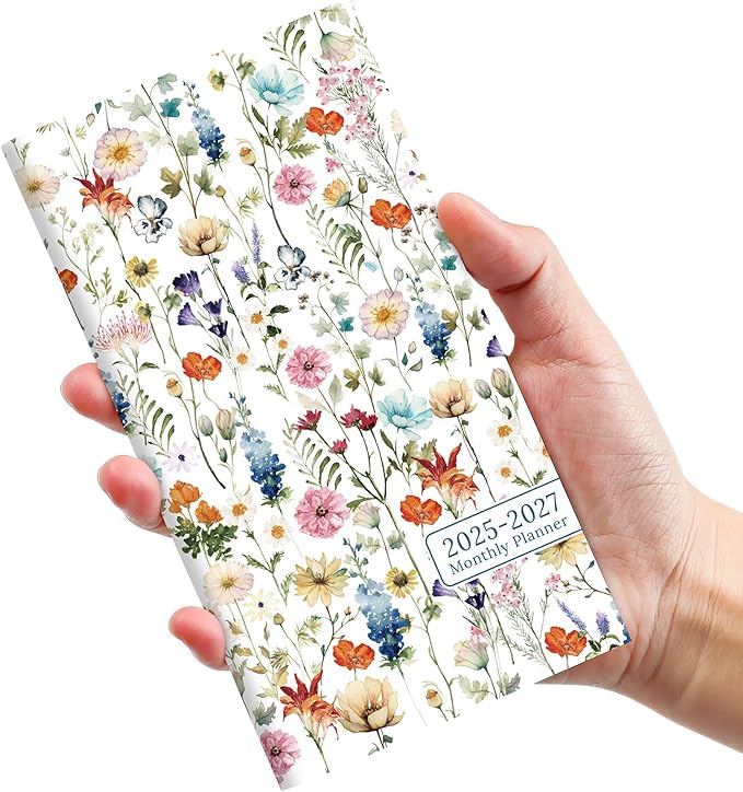 Pocket Calendar 2025-2027 for Purse, Two Year Monthly Planner Pocket Size, Jul 2025 to Jun 2027 Monthly Planner Small Size (6.5" x 3.5")-Wildflower