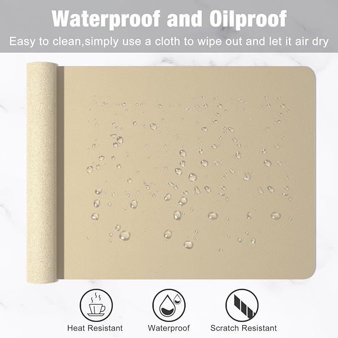 Hsurbtra Desk Pad, 30" x 14" PU Leather Desk Mat, XL Extended Mouse Pad, Waterproof Desktop Blotter Protector, Non-Slip Ultra Thin Large Laptop Keyboard Writing Mat for Office Home, Beige