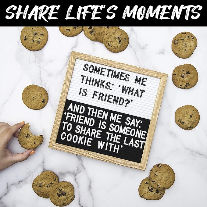 Felt Like Sharing Square Letter Board (Black and White Felt - 10”x10”) – Changeable Message Board w/3 Sets of Felt Board Letters – Statement Wall Sign for Quotes, Home or Holiday Decor In Oak Frame