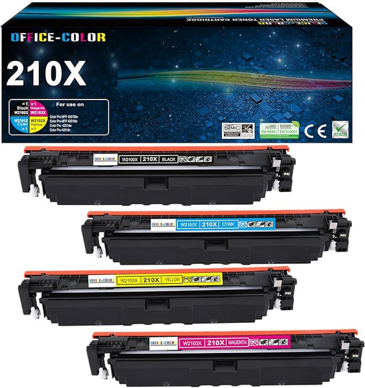 OFFICE-COLOR 210X High-Yield Toner Cartridges 4 Pack Replacement for HP 210X 210A Works with HP Color MFP 4301fdw 4301fdn Pro 4201dw 4201dn Printer Ink (‎Black Cyan Yellow Magenta)