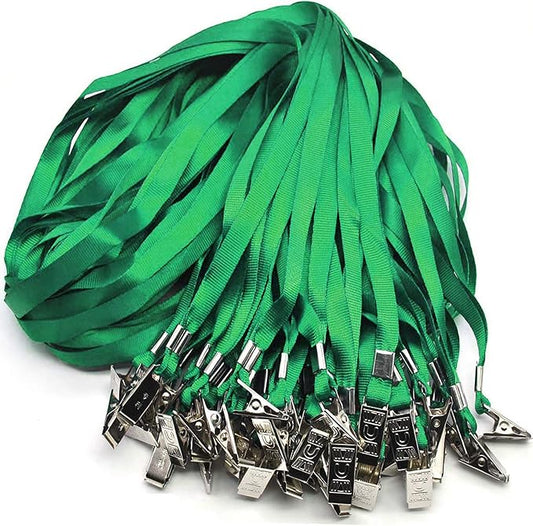 Beebel Green Lanyards 100 Pack Nylon Flat Badge Lanyard for Id Badge Name Tag (Green, 100 Pack)