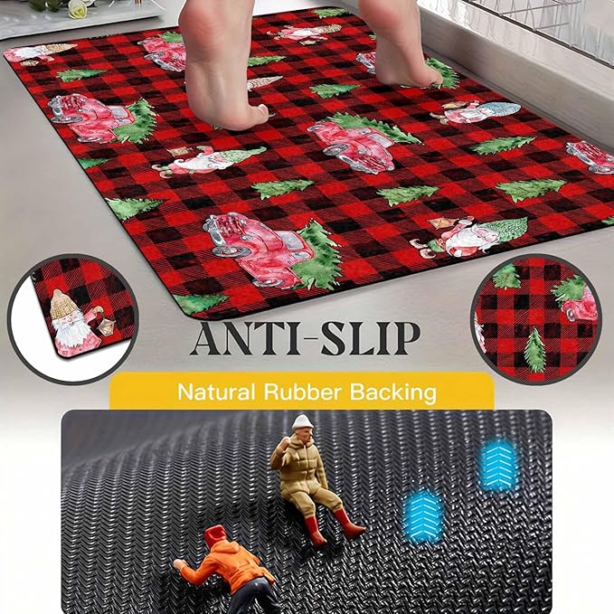 Christmas Front Door Mat Entryway Rug Buffalo Plaid Welcome Matt Front Porch Rugs Santa Claus Truck Doormat Outdoor Entrance Outdoor Rug Floor Mats, 16" x 24" Inch