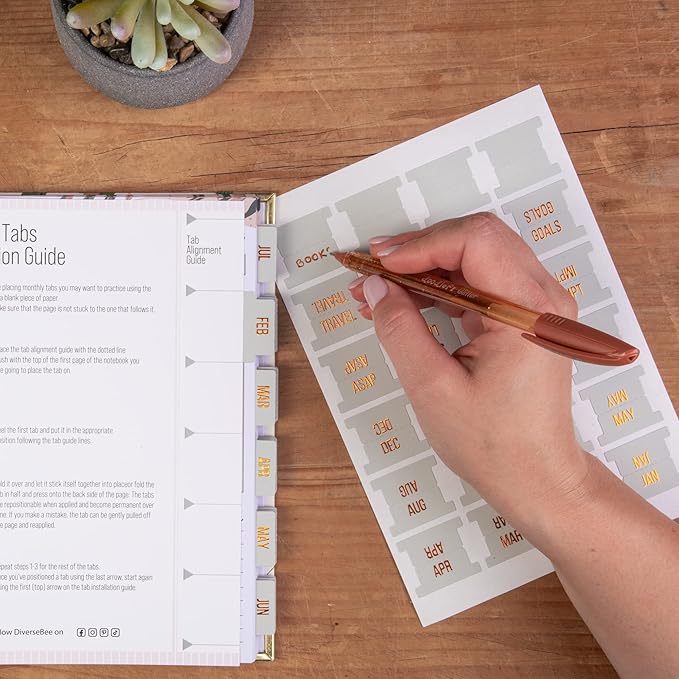 DiverseBee Gold Foil Planner Monthly Tabs, 24 Peel and Stick Laminated Tabs for Notebooks (12 Month and 4 Blank), Calendar Stickers for Planners, Dividers (Jade)