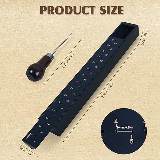 Black Book Binding Cradle, Wood Bookbinding Punching Cradle with an Awl, Bamboo Signature Punching Cradles with Piercing Guide 10 mm Hole Spacing, Portable Book Binding Tools Kits for Book DIY Crafts