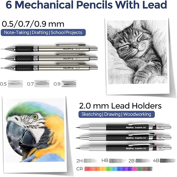 Nicpro 50 PCS School Supplies Stationary Set with Pencil Case - 6 Gel Pens & Refills, 12 Highlighters, 6 Art Mechanical Pencil Set, 12 Tube lead Refills for College Essentials Office Stationery -Black