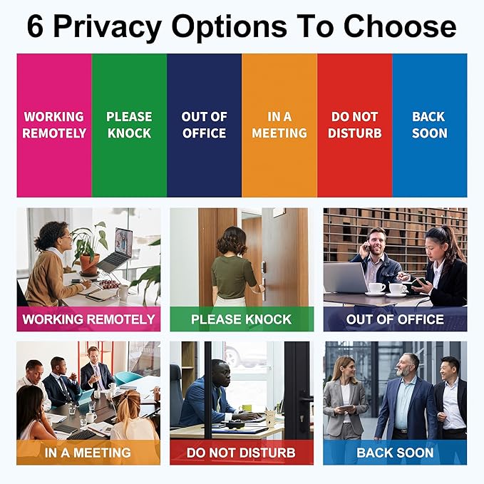 Office Door Sign With Adjustable Stand, 6 Options Privacy Slider Do Not Disturb, Please Knock, In A Meeting, Out Of Office, Working Remotely, Back Soon, Silver 10x3.15 Inch With 3 Stickers