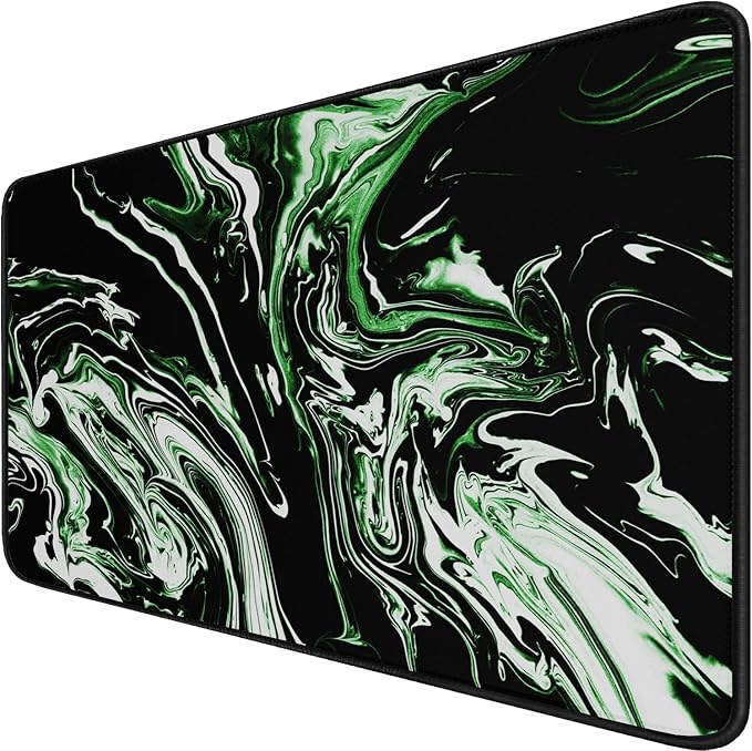 Large Extended Mouse Pad with Stitched Edges, Durable Non-Slip Natural Rubber Base, Waterproof Computer Keyboard Pad Mat for Esports Pros/Gamer/Desktop/Office/Home - Marble Green