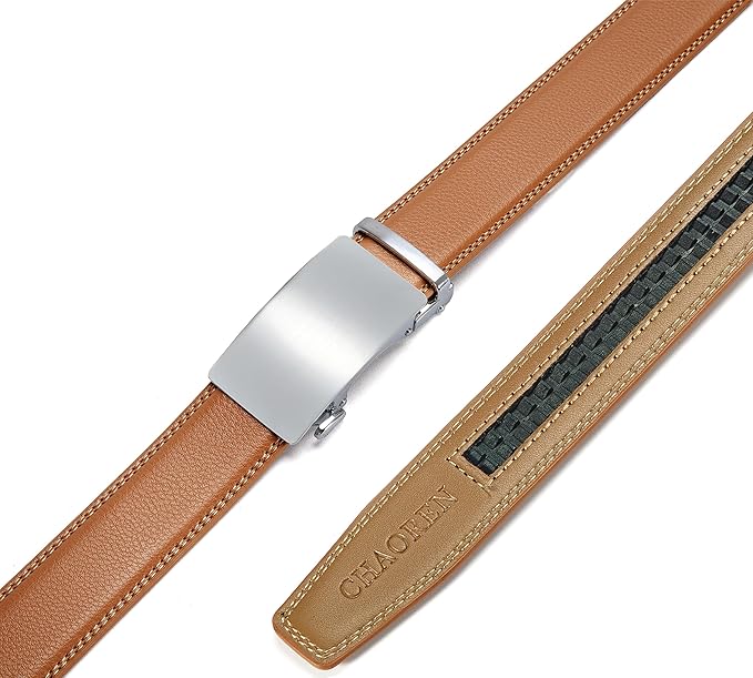 CHAOREN Mens Belt - Mens Ratchet Belt Leather 1 3/8" for Dress Pant - Micro Adjustable Belt Fit Everywhere