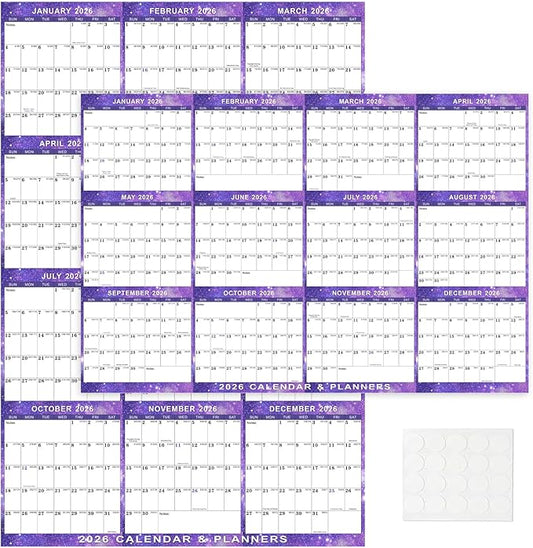 2026 Wall Calendar 24" x 36" Dry Erase Calendar for Wall from January 2026 to December 2026 12 Month Annual Large Yearly Wall Planner for Office School(Purple)