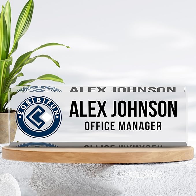 Personalized Name Plate for Desks, Custom Desk Name Plates, Acrylic Name Plate Office Desk Accessories, Personalized Office Gifts for Coworkers Teachers, Employee Appreciation Gifts (B-BusinessLogo)