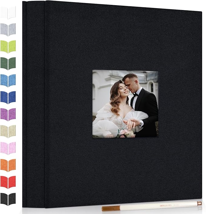 Photo Album Self Adhesive Scrapbook Album for 3x5 4x6 5x7 8x10 Pictures,40 Pages Linen Cover with Display Window DIY Photo Book,Ideal Gifts for Family Travel Wedding Baby