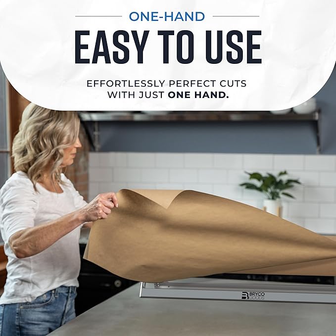 Bryco Goods 36 Inch Paper Roll Dispenser and Cutter, Wall Mountable & Non-Slip Tabletop, Heavy-Duty Steel Frame – Kraft, Butcher, Freezer, Wrapping Paper Holder – for Home, Office, Craft Projects