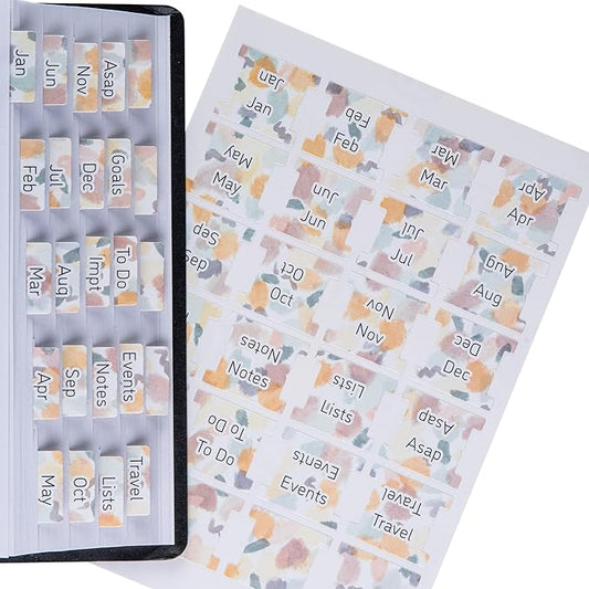 DIVERSEBEE Laminated Planner Monthly Tabs, 24 Peel and Stick Tabs for Notebooks (12 Month Tabs and 4 Blank Tabs), Calendar Monthly Tab Stickers for Planners, Monthly Dividers (Mist) DB117