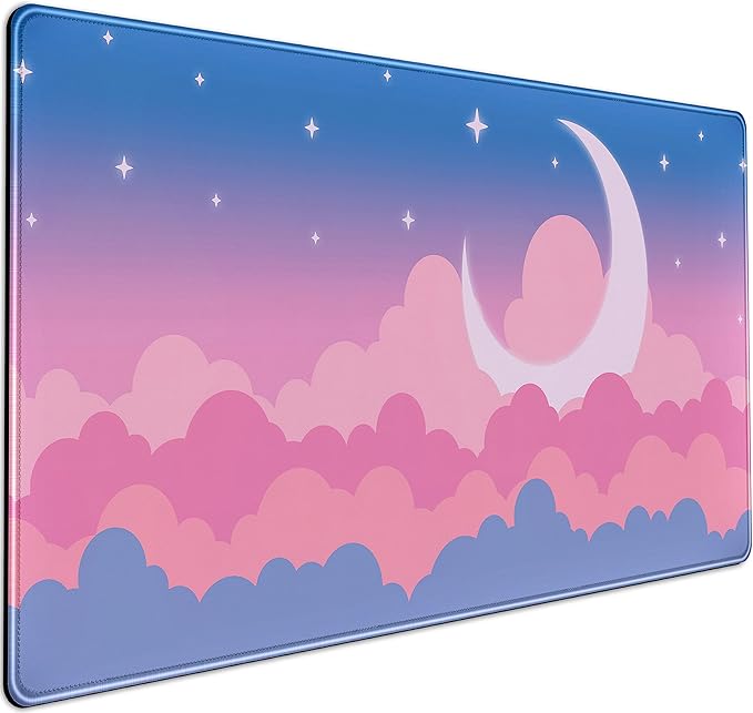 Cute Clouds Desk Mat Kawaii Desk Pad Gaming Mouse Pad Large Blue Sky Deskmat XXL Mousepad, Pink Purple Keyboard Mouse Mat Computer Mat for Desk, Kawaii Desk Decor for Women Girls 31.5X15.75 in