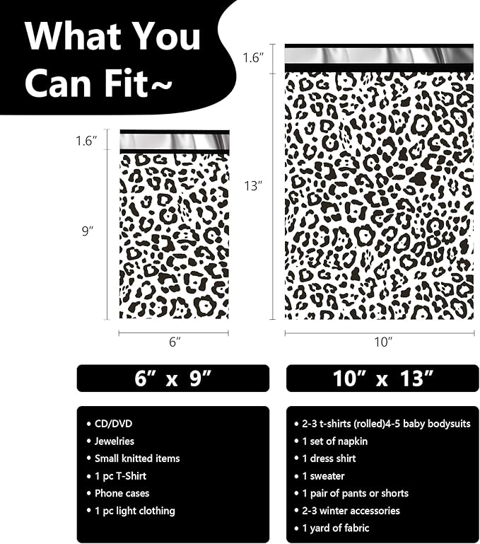 Poly Mailers10x13 Inch 25 Pcs - Leopard Printed Shipping Bags, 2.4mil Thickness, Waterproof and Tear Resistant Mailing Envelopes, Self-Sealing Packaging Bags for Small Business