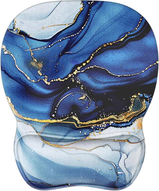 MROCO Ergonomic Mouse Pad with Gel Wrist Rest, Comfortable Mousepad with Smooth Wrist Support Surface and Non-Slip PU Base for Pain Relief, Computer, Laptop, Office & Home, 9.4 x 8.1 in, Blue Marble