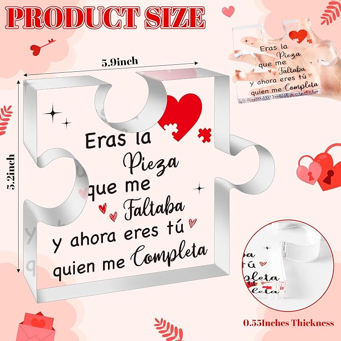 Yopyame Romantic Gifts for Girlfriend - Spanish Acrylic Puzzle Plaque for Girlfriend Christmas Gift Anniversary Valentine's Day Acrylic Keepsake Paperweight Gift for Her to My Girlfriend Birthday Gift