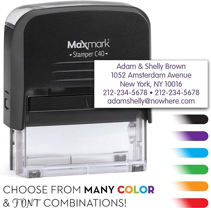 Custom Self Inking Rubber Stamp - Up to 5 Lines of Text - Choose from 15 Ink Colors - Large Size